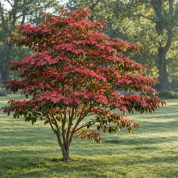 Cornouiller à fleurs américain 'Red giant' (Cornus florida) — arbre ornemental isolé couvert de bractées roses · Photo d'illustration