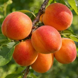 Abricotier 'Tardif de tain' (Prunus armeniaca) — groupe de gros fruits orangés sur branche