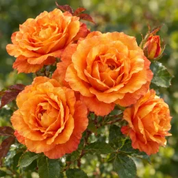 Rosier 'Embrasement parfume' (Rosa hybrida) — gros plan de roses orangées écloses