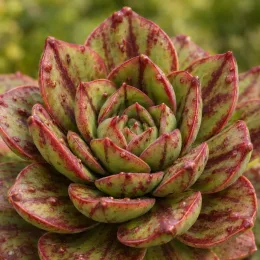 Succulente 'Maruba benitsukasa' (Echeveria nodulosa) — rosette de succulente verte ponctuée de rouge · Photo d'illustration
