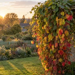 Vigne de coignet (Vitis coignetiae) — liane grimpante aux feuilles colorées et grappes · Photo d'illustration