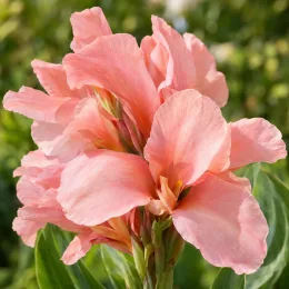 Canna 'Gnom' — grappes de grandes fleurs rose pâle · Photo d'illustration