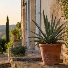 Agave (Agave kerchovei) — plante succulente en pot sur terrasse en pierre