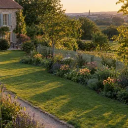 Alstroemeira — massif fleuri le long d'un jardin champêtre · Photo d'illustration