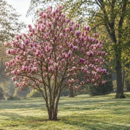 Magnolia de soulange 'Lennei rubra' (Magnolia soulangeana) — arbre couvert de grandes fleurs roses