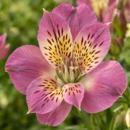 Lys des incas 'Summer saint' (Alstroemeria) — gros plan sur une fleur bicolore