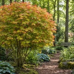 Érable du japon (Acer orientalia) — arbuste arrondi au feuillage coloré dans un jardin · Photo d'illustration