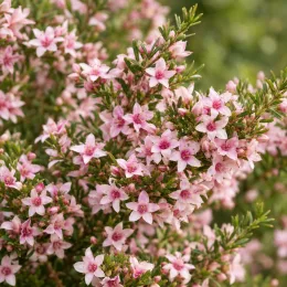 Plante du pêcheur 'Pink foutain' (Diosma hirsuta) — touffe dense de petites fleurs roses étoilées · Photo d'illustration
