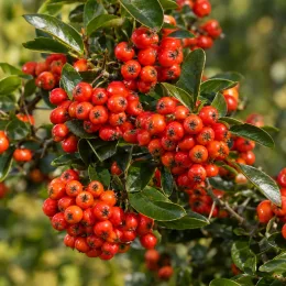 Buisson-ardent (Pyracantha) — grappes de petits fruits rouges brillants · Photo d'illustration