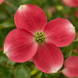Cornouiller à fleurs américain 'Red giant' (Cornus florida) — gros plan sur une fleur rouge · Photo d'illustration
