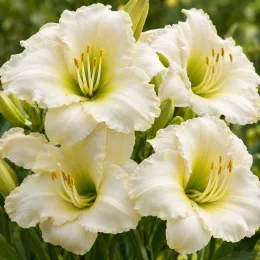 Hemerocalle 'Carnival' — grandes fleurs crème en trompette, cœur vert · Photo d'illustration