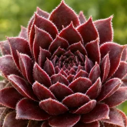 Joubarbe berry bomb 'Chick charms berry bomb' (Sempervivum) — gros plan de rosette charnue rouge sombre · Photo d'illustration