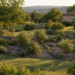 Acacia des prairies (Acacia angustissima) — massif arbustif sur rocaille dans grand jardin