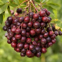 Fruitier 'Burka' (Sorbus fallax) — grappe dense de petits fruits ronds mûrs · Photo d'illustration