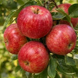 Pommier 'Astrakan rouge' (Malus domestica) — grappe de fruits rouges sur feuillage vert · Photo d'illustration