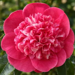 Camélia du japon 'Chandleri elegans rose' (Camellia japonica) — gros plan d’une fleur rose épanouie · Photo d'illustration