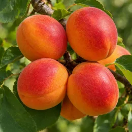 Abricotier 'Pinkot' (Prunus armeniaca) — gros plan de fruits orange et rouges mûrs