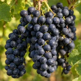 Cépage noir 'Gamay' (Vitis vinifera) — grappes de raisins noirs mûrs sur vigne · Photo d'illustration