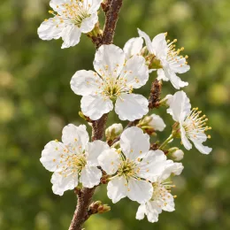 Prunier myrobolan (Prunus) — gros plan sur fleurs blanches ouvertes sur branche · Photo d'illustration