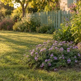 Verveine mousse (Verbena tenuisecta) — touffe de petites fleurs mauves dans pelouse ensoleillée · Photo d'illustration