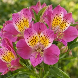 Alstrœmères (Alstroemeria) — gros plan sur fleurs roses mouchetées jaunes · Photo d'illustration
