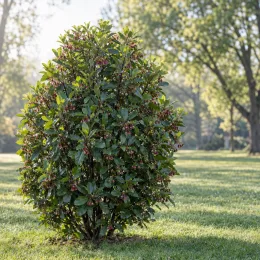 Pittospore 'Macrophyllum' (Pittosporum tenuifolium) — arbuste dense isolé sur pelouse de parc · Photo d'illustration