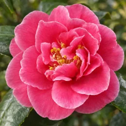 Camelia 'Inspiration' (Camelia japonica) — gros plan sur fleur rose épanouie · Photo d'illustration