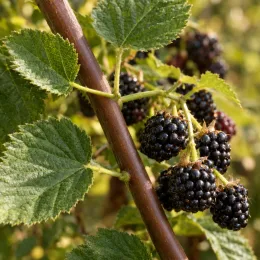 Murier 'Triple crown' (Rubus fruticosus) — grappes de petits fruits noirs sur tige · Photo d'illustration