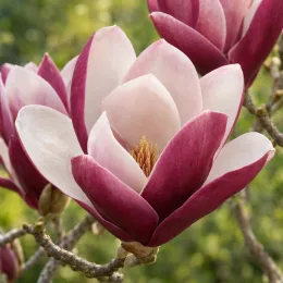 Magnolia de soulange 'Lennei rubra' (Magnolia soulangeana) — gros plan de fleurs bicolores épanouies