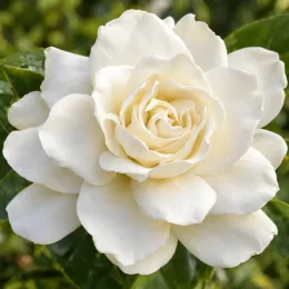 Gardenia rustique à fleurs doubles 'Magnifica' (Gardenia augusta) — gros plan sur une fleur blanche épanouie · Photo d'illustration