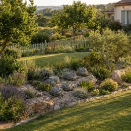 Agave de parry 'Truncata red horn' (Agave parryi) — massif de succulentes et vivaces dans jardin paysagé · Photo d'illustration