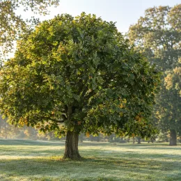 Chêne denté (Quercus dentata) — grand arbre isolé sur pelouse au parc · Photo d'illustration