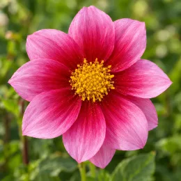 Dahlia 'Heroine' — fleur rose bicolore à cœur jaune, gros plan · Photo d'illustration
