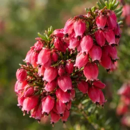 Bruyère 'Kramer s rote rouge' (Erica darleyensis) — gros plan de clochettes florales rouges · Photo d'illustration