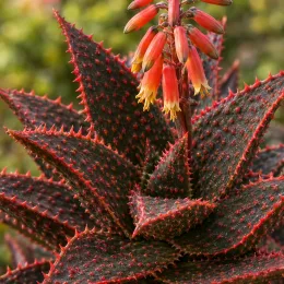 Aloès christmas carol 'Christmas carol' (Aloe) — rosette succulente sombre bordée de dents rouges vives · Photo d'illustration