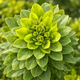 Euphorbe 'Robbiae' (Euphorbia) — rosette dense de feuilles vertes superposées · Photo d'illustration