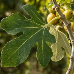 Figuier 'Kadota' (Ficus carica) — gros plan sur grande feuille nervurée