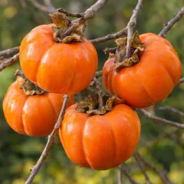 Plaqueminier 'Sharon' (Diospyros kaki) — gros plan de fruits orange mûrs sur branche