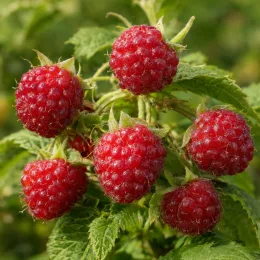 Framboisier nain arctique 'Beata' (Rubus arcticus) — gros plan de plusieurs framboises mûres · Photo d'illustration