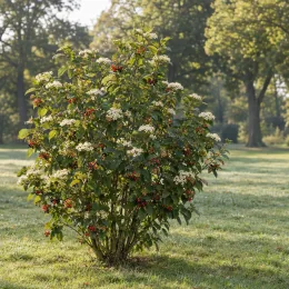 Viorne lantane (Viburnum lantana) — arbuste fleuri avec grappes de baies colorées · Photo d'illustration