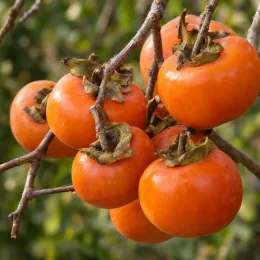 Plaqueminier 'Vaniglia' (Diospyros kaki) — gros plan sur grappes de fruits orangés