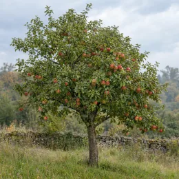 Pommier 'Stayman' (Malus domestica) — arbre fruitier isolé chargé de fruits rouges