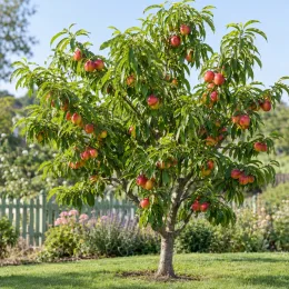 Nectarinier 'Fairlane' (Prunus persica) — petit arbre fruitier chargé de fruits
