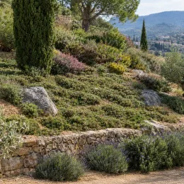 Raisin des ours 'Vancouver jade' (Arctostaphylos uva-ursi) — couvre-sol arbustif sur talus pierreux ensoleillé