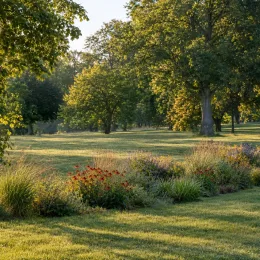 Échinacée 'Red' (Echinacea panama) — massif fleuri au soleil dans grand parc · Photo d'illustration