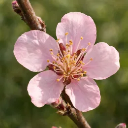 Pêcher franc 'Chanturgue' (Prunus persica) — fleur rose à cinq pétales en gros plan · Photo d'illustration