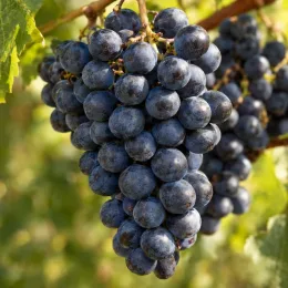 Cépage noir malbec 'Cot' (Vitis vinifera) — grappe de raisins noirs mûrs sur vigne · Photo d'illustration