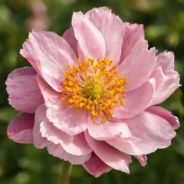 Anémone du japon 'Reine charlotte' (Anemone japonica) — gros plan sur une fleur rose épanouie · Photo d'illustration