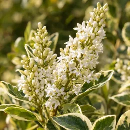 Troène du japon 'Silver star' (Ligustrum japonicum) — grappes de petites fleurs blanches et feuillage panaché