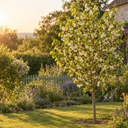 Bois de sainte lucie 'Mahaleb' (Prunus) — petit arbre couvert de fleurs blanches printanières · Photo d'illustration